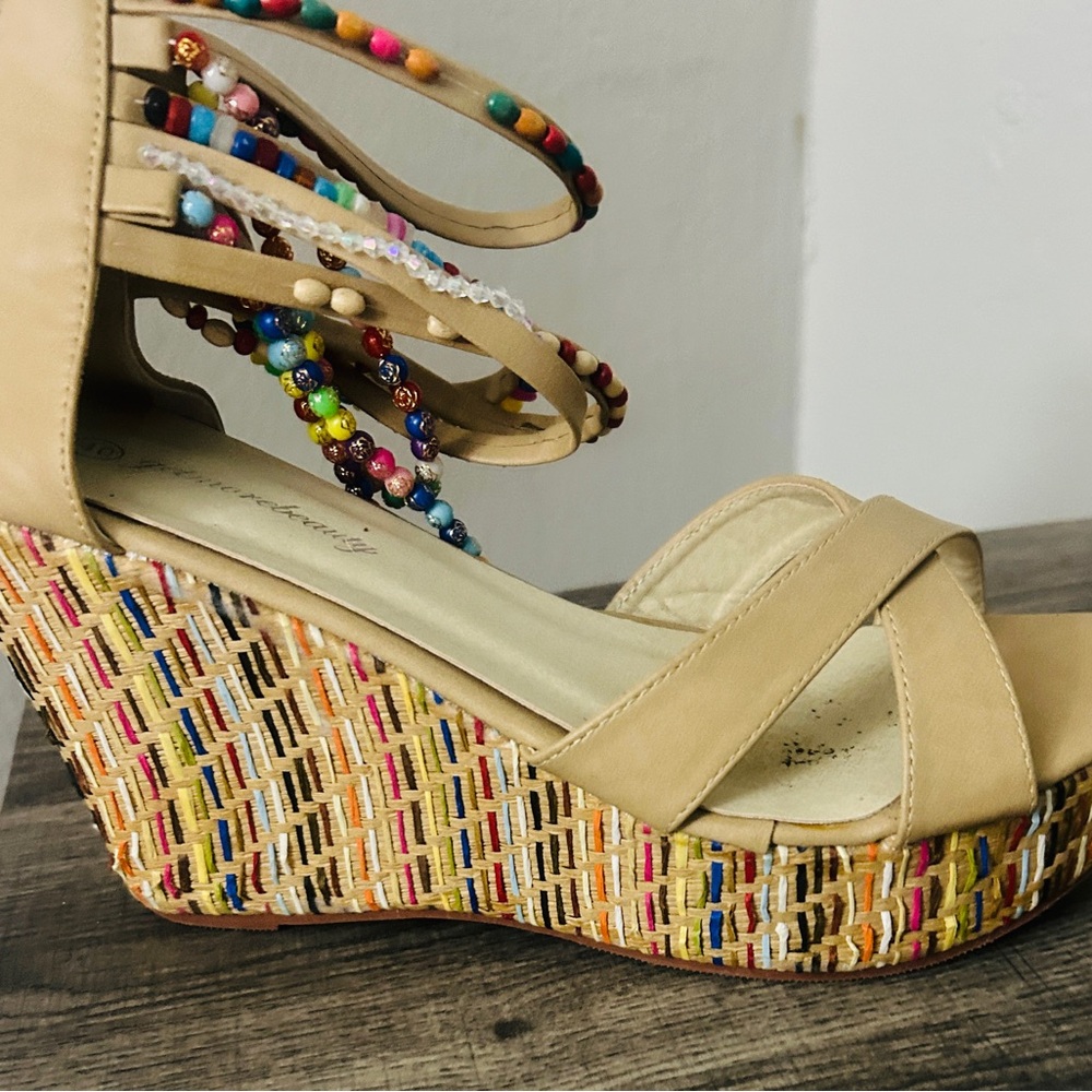 Colorful Beaded Wedge Sandals